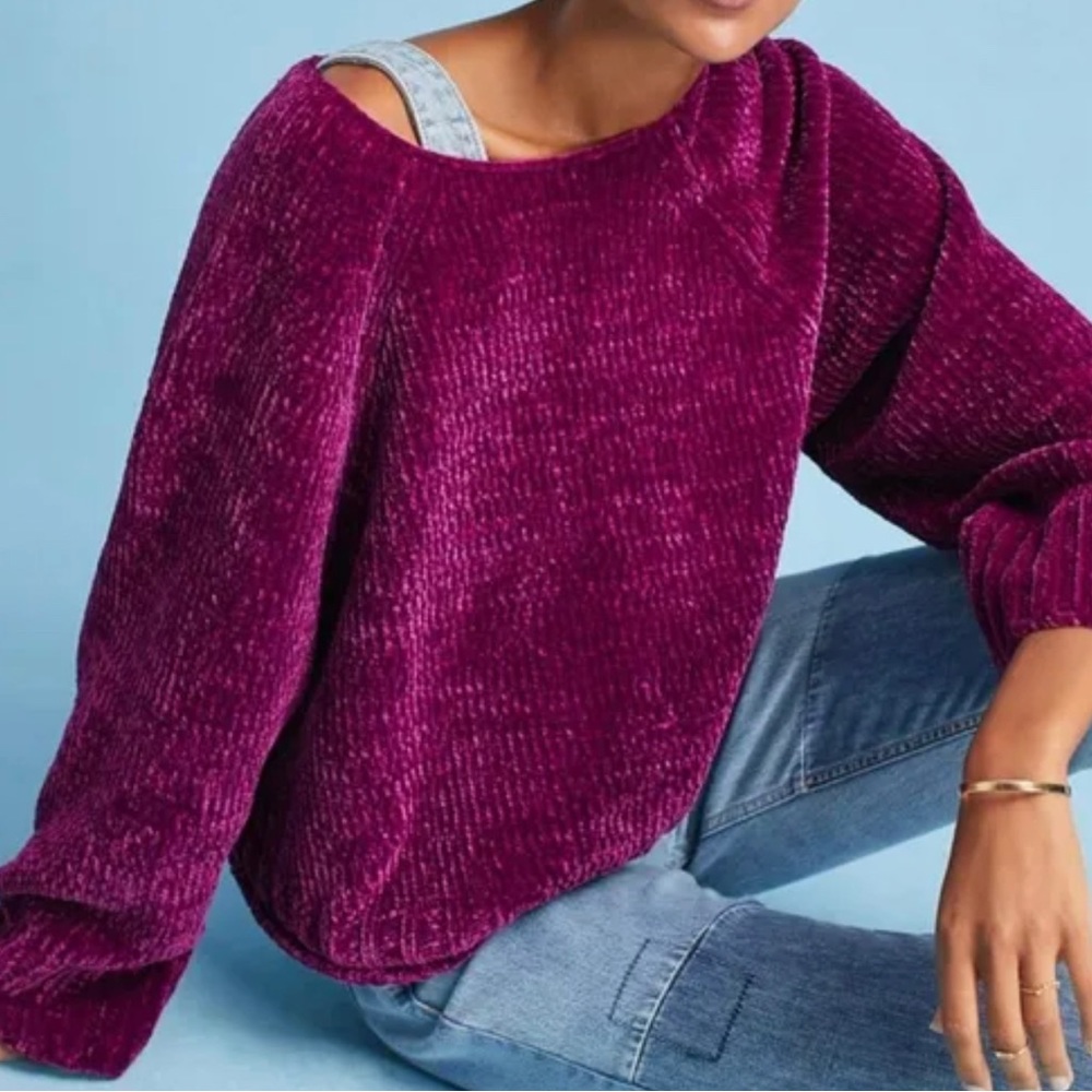 Moth Chenille Scoop Neck Sweater in Deep Magenta